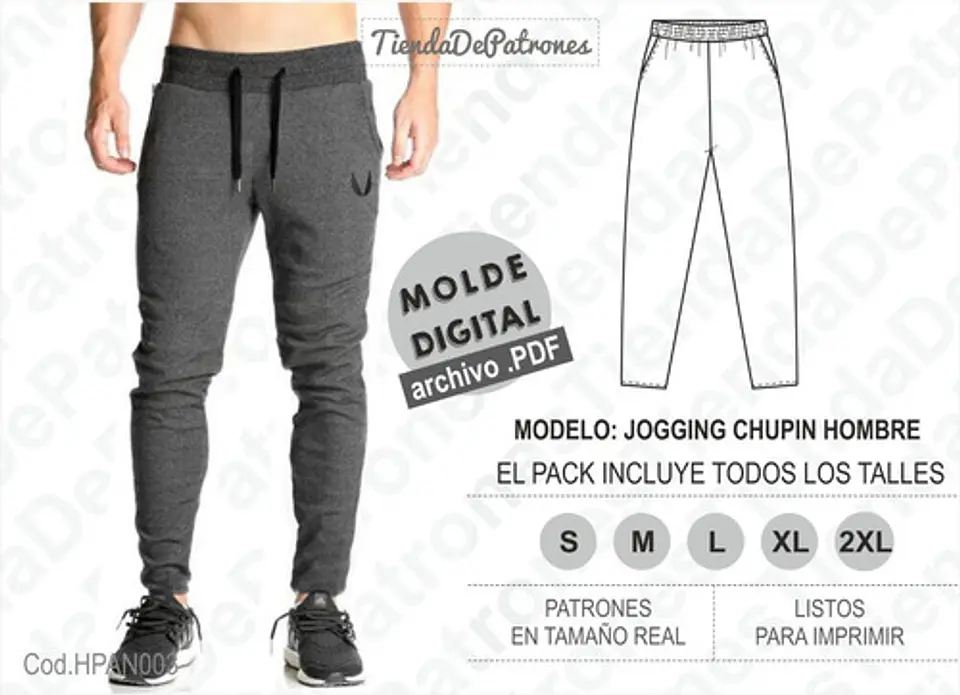 Molde Imprimible Pantalón Chupin Hombre Talles Del S Al 2xl 2