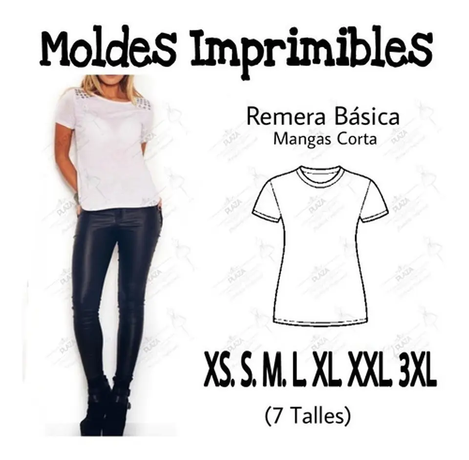Moldes Patrones Imprimibles Polera Basica Mc Diy Xs Al 3xl 2