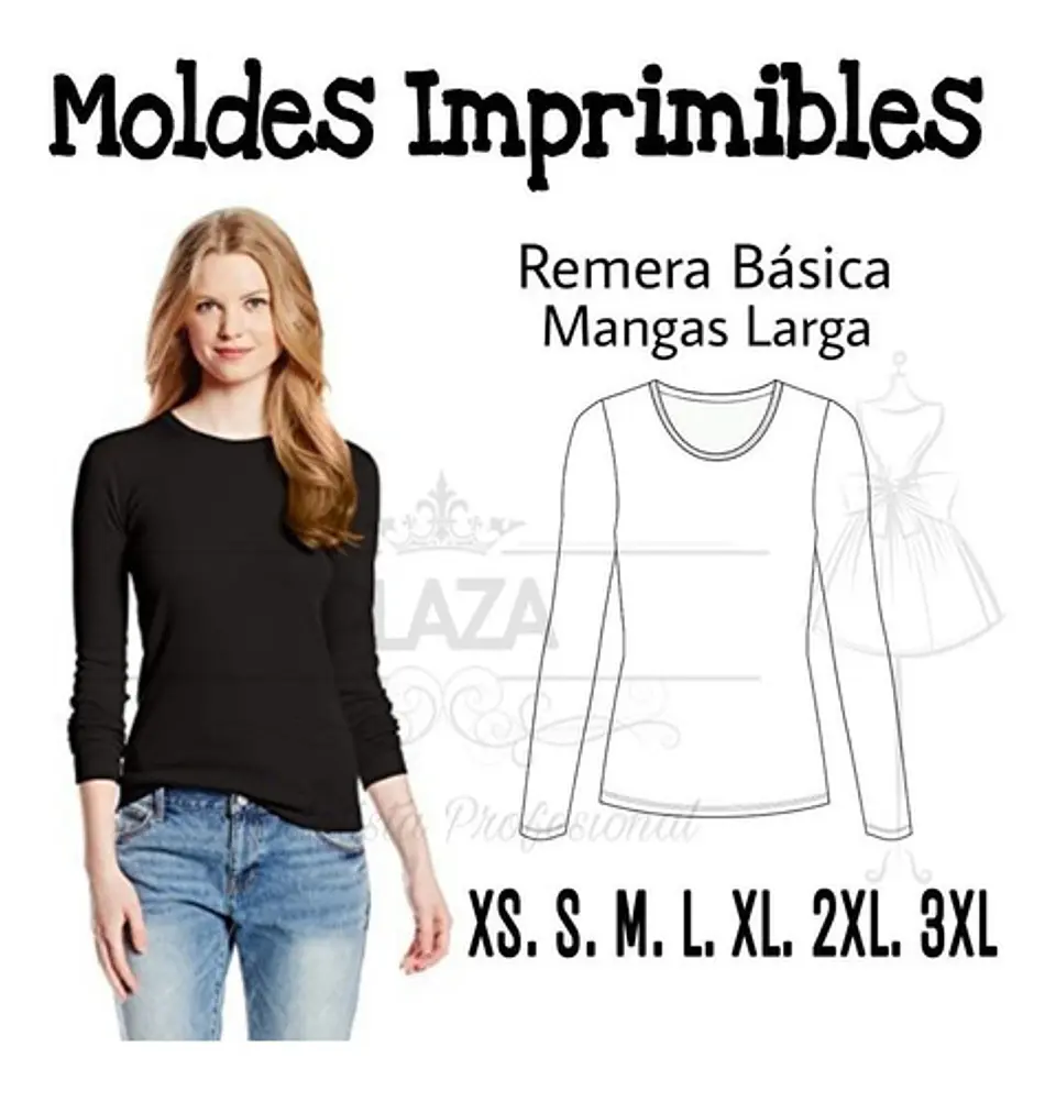 Moldes Patrones Imprimibles De Ropa Remera Ml Xs Al 3xl 1