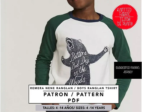 Molde De Costura, Patron Remera Ranglan Ml Nene , Imprimible