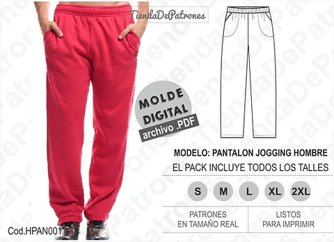 Molde Patron Imprimible Pantalon Buzo Hombre S Al 2xl