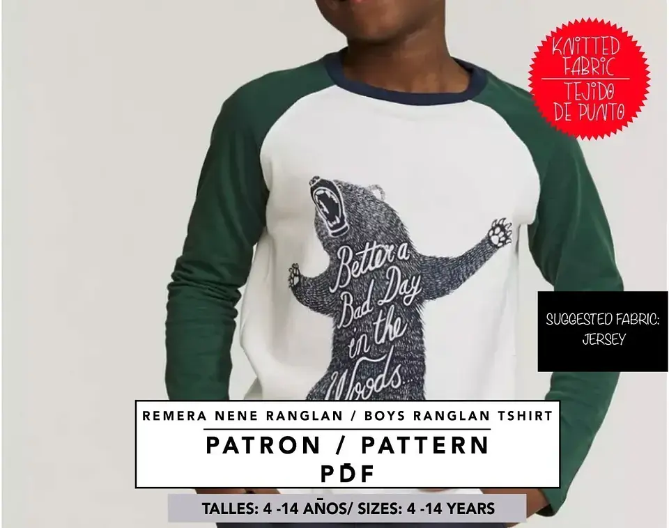 Molde De Costura, Patron Remera Ranglan Ml Nene , Imprimible 4