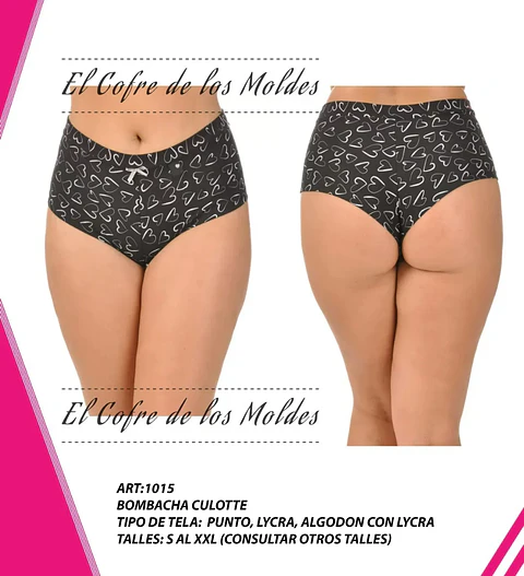 Molde Digital Interior Culotte, Patron Pack Talles S Al Xxl