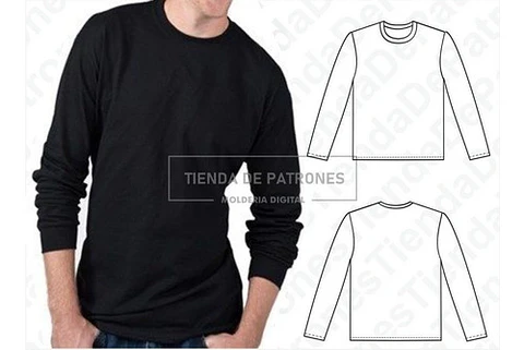 Molde Patron Imprimible Polera Manga Larga Hombre Xs Al 2xl