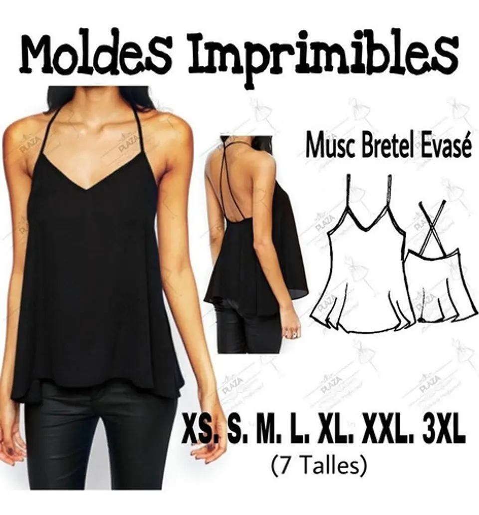 Moldes Patrones Imprimibles Musculosa Bretel Evasé Xs Al 3xl 2