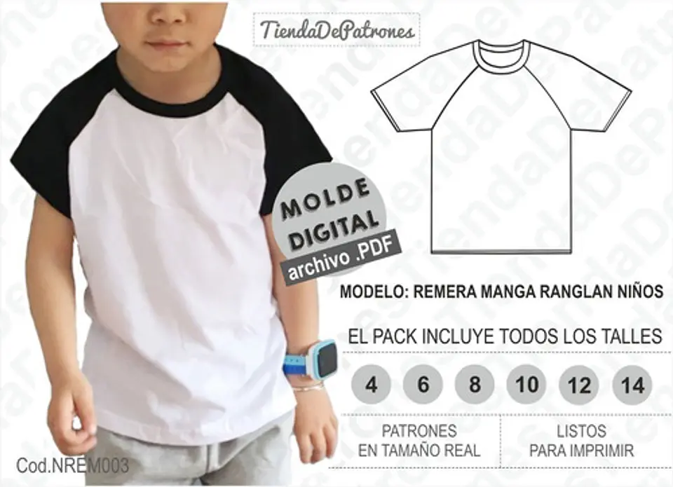 Moldes Patrones Remera Ranglan Niños Talles 4/6/8/10/12/14 1