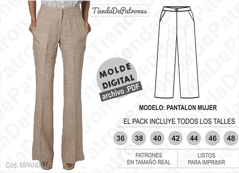 Molde Patron Imprimible Pantalon Mujer Talles Del 36 Al 48