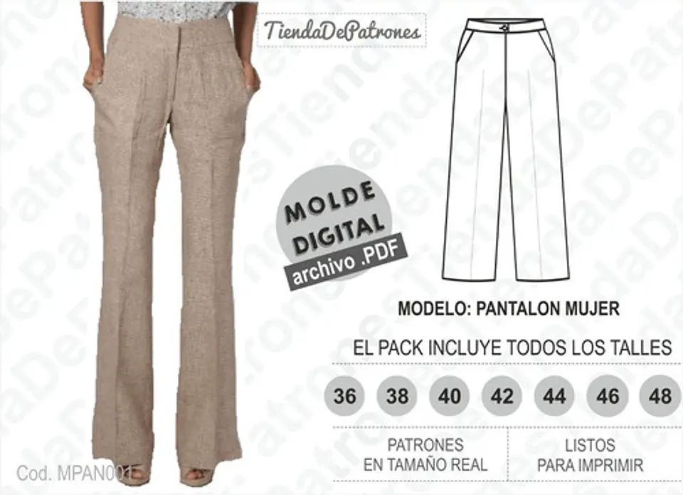 Molde Patron Imprimible Pantalon Mujer Talles Del 36 Al 48 1