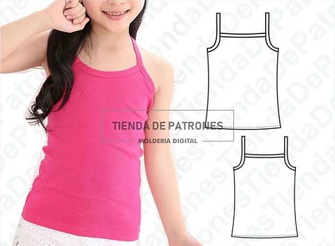 Molde Patron Imprimible Musculosa Tiritas Nenas Talle 4 A 14