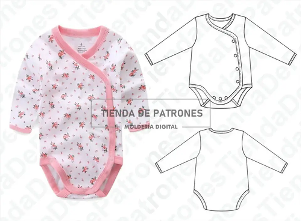 Molde Patron Imprimible Body Mangas Largas Talles 1m A 18m 2