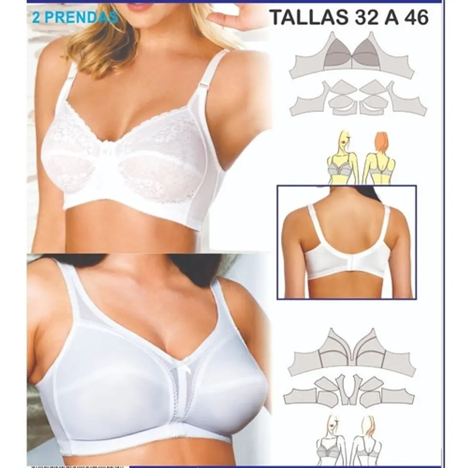 Patrones Moldes Corpiño Reductor Sujetador /  Brasier / Sutién / X2/6tal Lenceria Imprimible 2