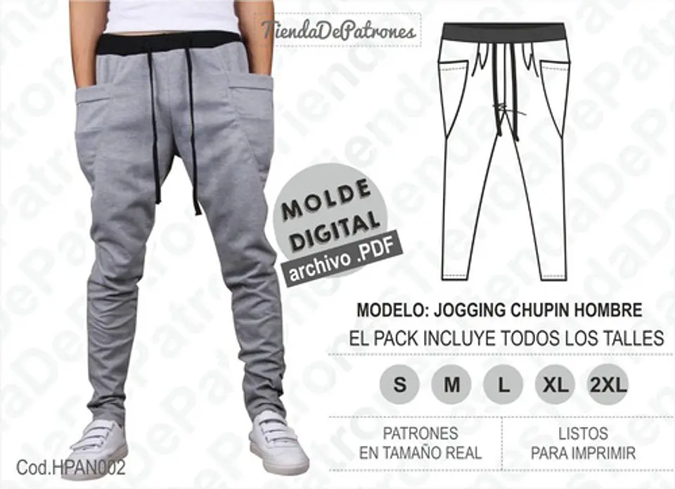 Molde Patron Imprimible Jogging Chupin Hombre Talle S Al 2xl 2