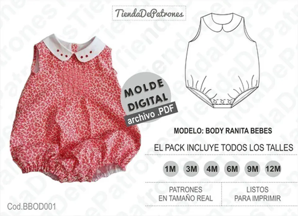 Moldes Patrones Body Ranita Bebes Pack Talles 1/3/4/6/9/12m 2