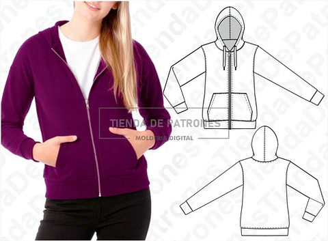 Molde Patron Imprimible Polerón Canguro Mujer Talles Xs Al Xl