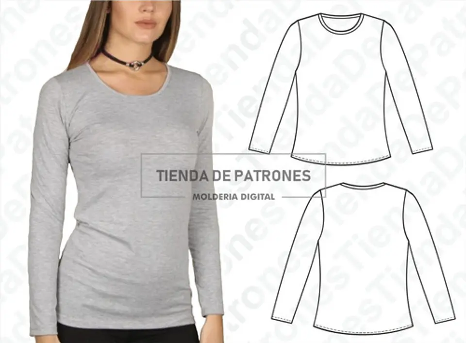 Moldes Patrones Polera Manga Larga Mujer Talle Xs Al 2xl 2