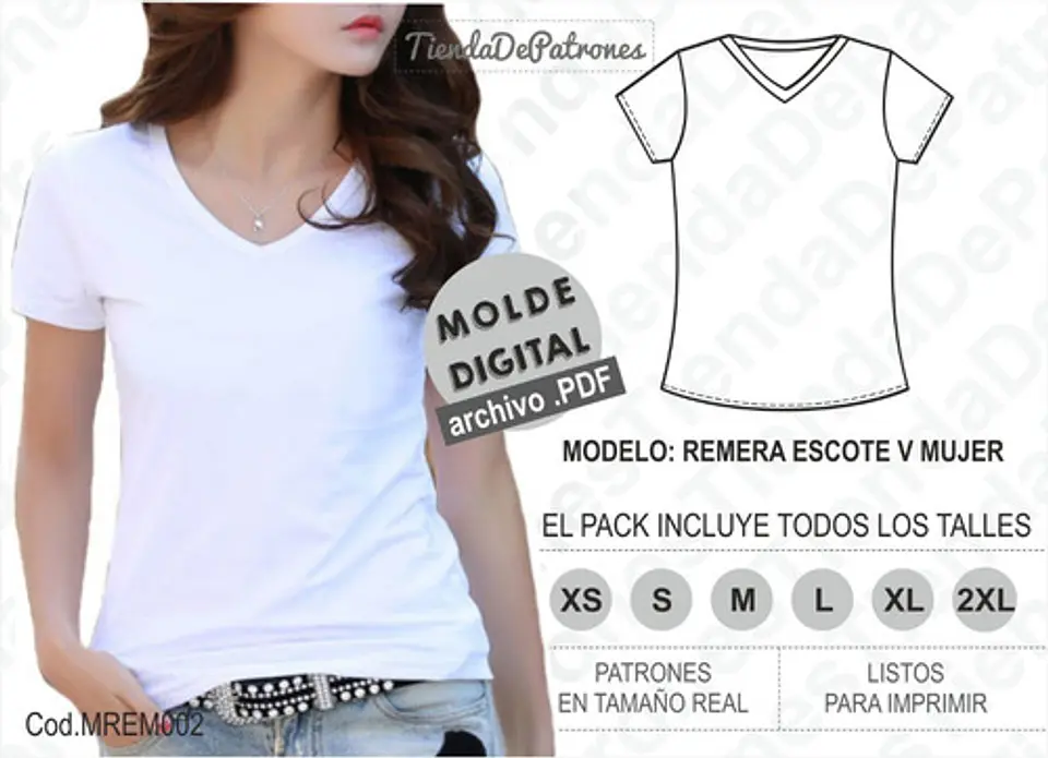 Molde Imprimible Polerón Escote V Mujer Talles Del Xs Al 2xl 2