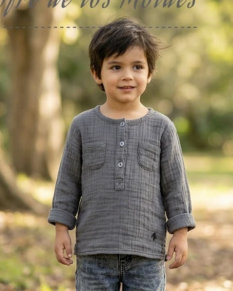 Molde Digital Remera Bebe Manga larga con abotonadura, Talles 6 A 8