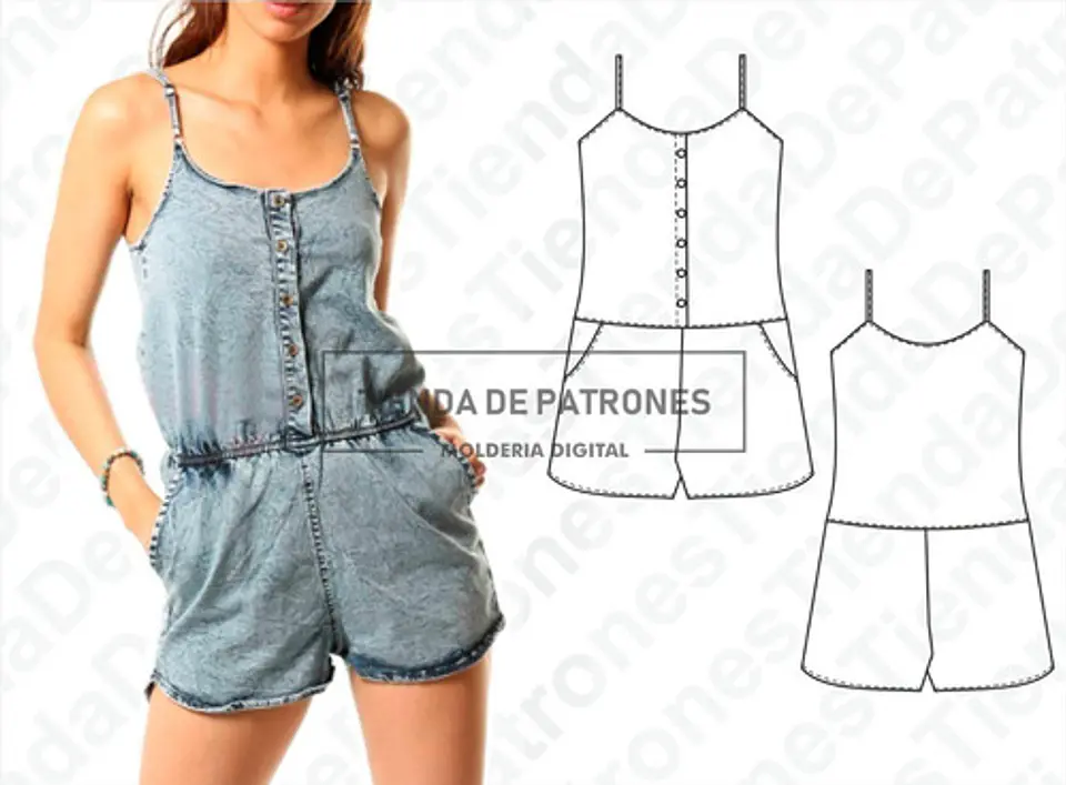 Molde Patron Imprimible Mono Enterito Mujer Talles Xs Al Xl 1