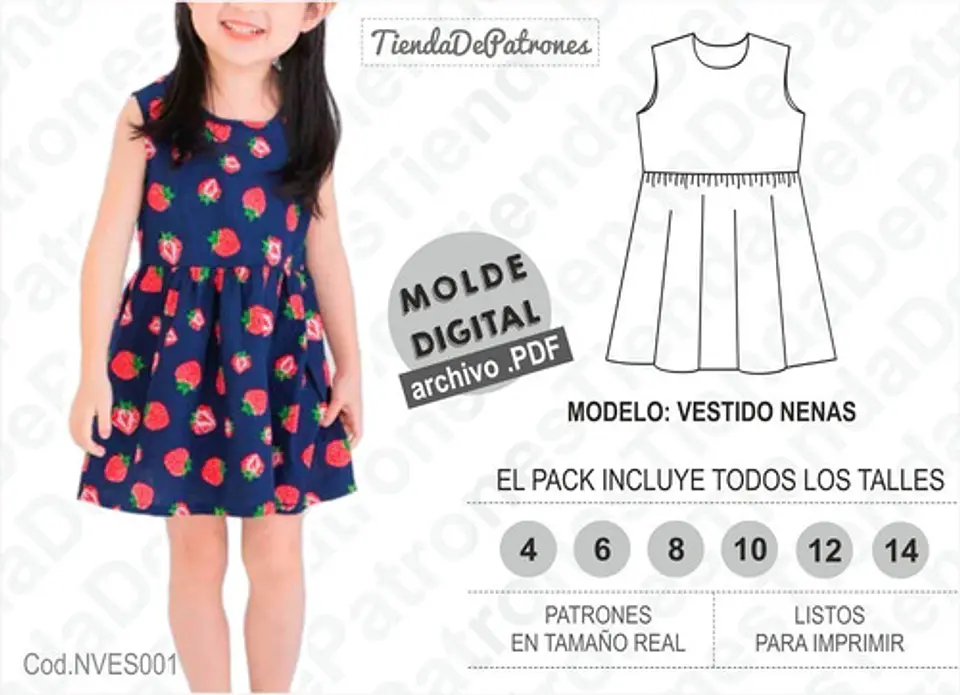 Molde Patron Imprimible Vestido Nenas Talles 4 Al 14 2