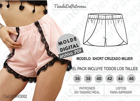 Moldes Patrones Imprimible Short Verano Mujer Talles 36 A 46