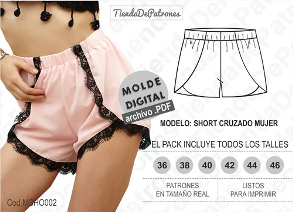 Moldes Patrones Imprimible Short Verano Mujer Talles 36 A 46 2