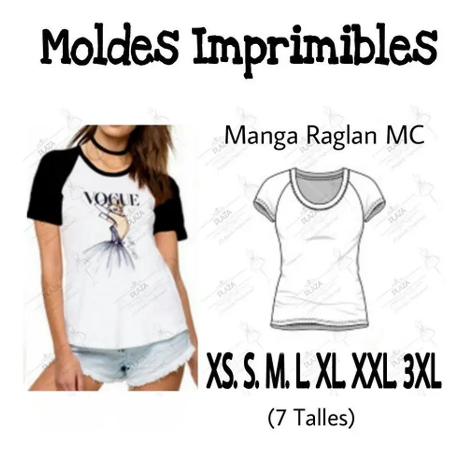 Moldes Patrones Imprimibles Remera Raglan Mc Diy  Xs Al 3xl 1