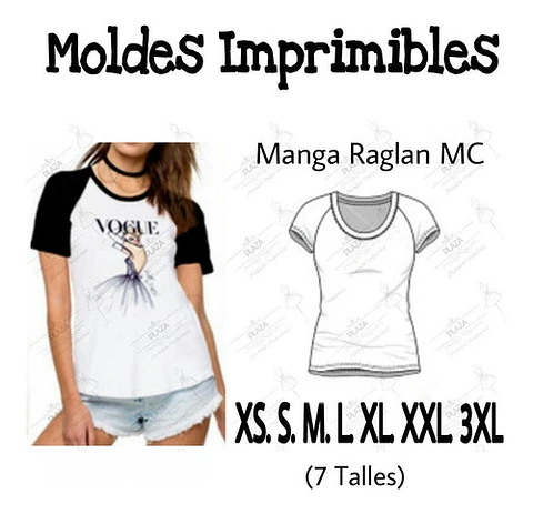 Moldes Patrones Imprimibles Polera Raglan Mc Diy  Xs Al 3xl