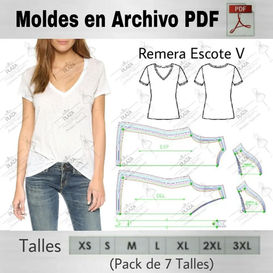 Moldes Patrones Imprimibles Polera Escote V Xs Al 2xl 1