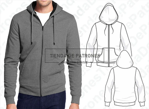 Molde Patrón Imprimible Polerón Canguro Hombre Del Xs Al 2xl