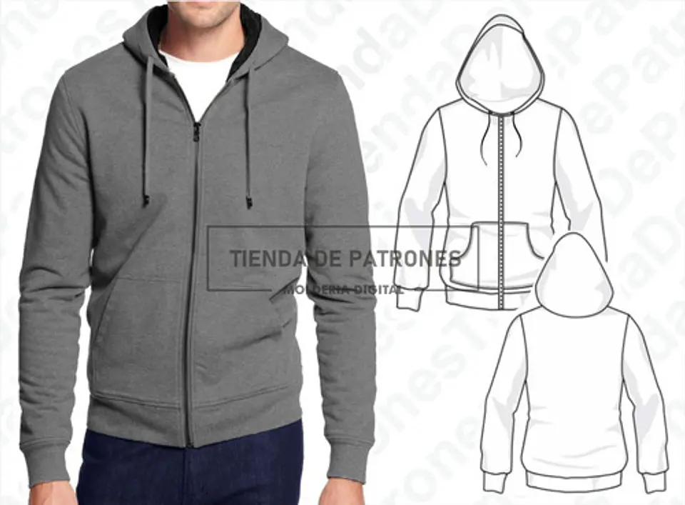 Molde Patrón Imprimible Polerón Canguro Hombre Del Xs Al 2xl 2