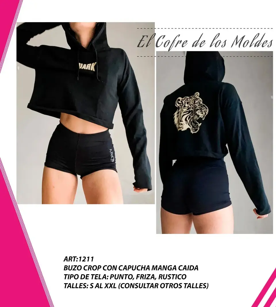 Molde Digital Polerón Crop Con Capucha, Pack Talles S Al Xxl 1