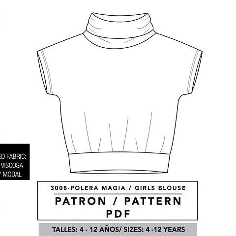 Molde De Costura, Patron Polera Cuello Alto M/corta Nena, Imprimible