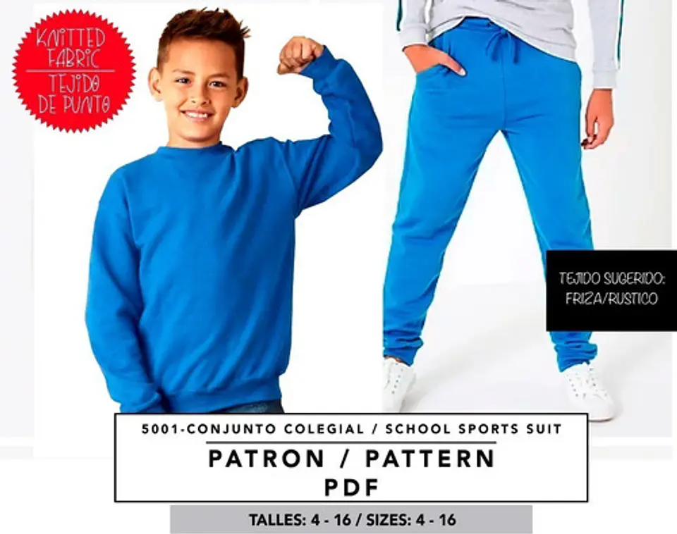 Molde De Costura, Patron Buzo Jogger Escolar Niños, Imprimible 1