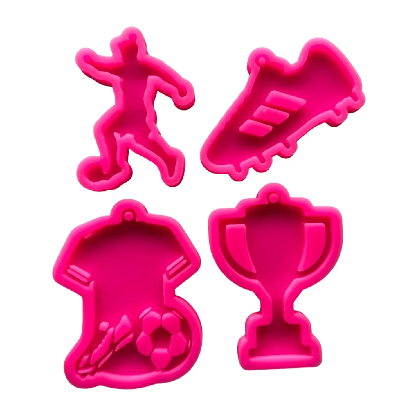 Set de 4 Moldes de Silicona Fútbol para Resina | Jugador, Camiseta, Copa y Zapatilla 1
