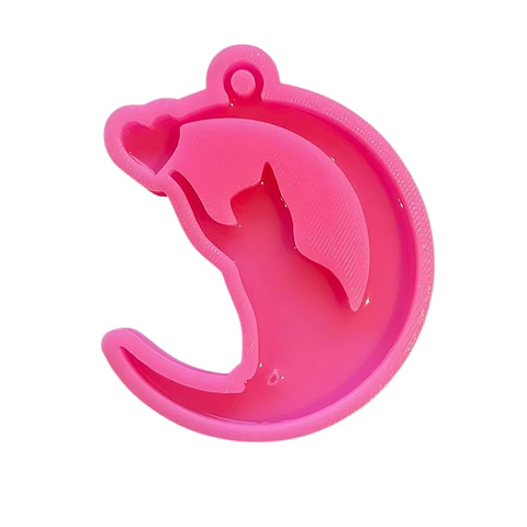 Molde de Silicona Gatito en Luna para Llavero en Resina 7,2 cm
