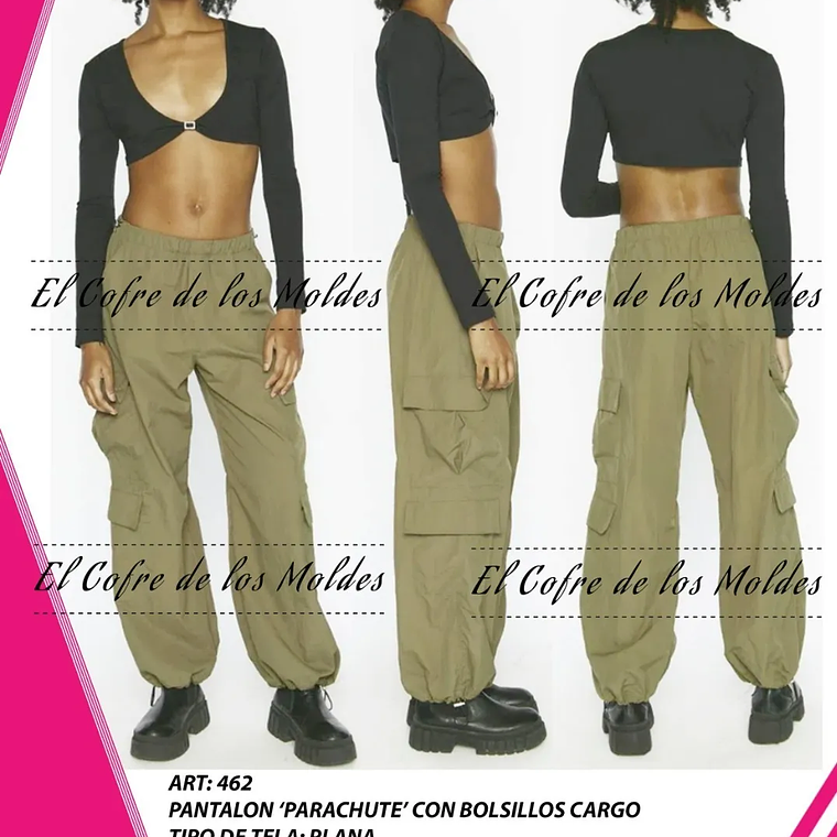 Molde Digital Pantalón Parachute Con bolsillos Cargo, Talles S A Xxl 1