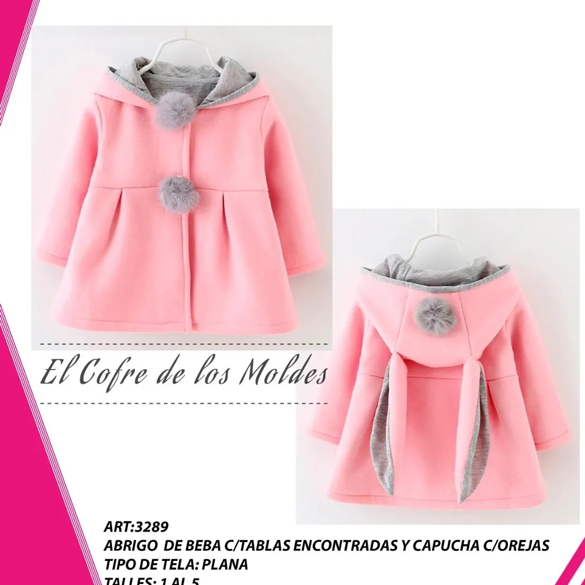 Molde Digital Abrigo Beba Con tablas Y Capucha, Talles 1 Al 5 1
