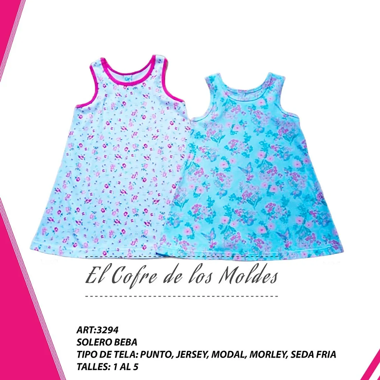 Molde Digital Solero Vestido Beba, Pack Talles 1 Al 5 1