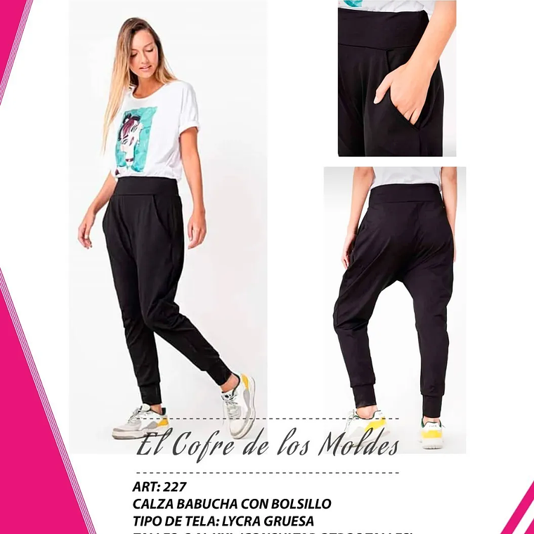 Molde Digital Calza Babucha Con bolsillo, Pack Talles S Al Xxl 1