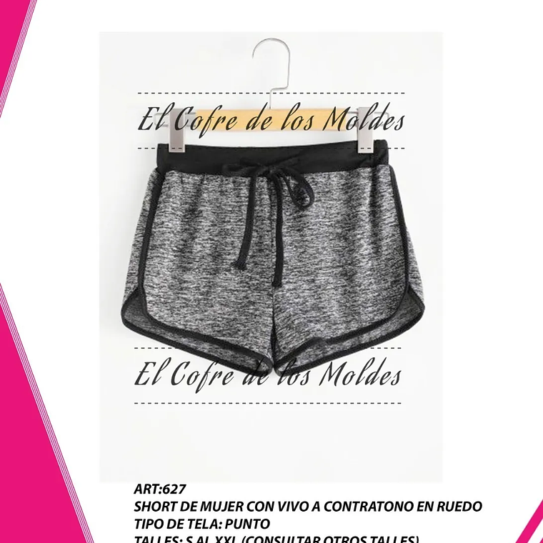 Molde Digital Patron De Short Con Vivo, Pack Talles S Al Xxl 1