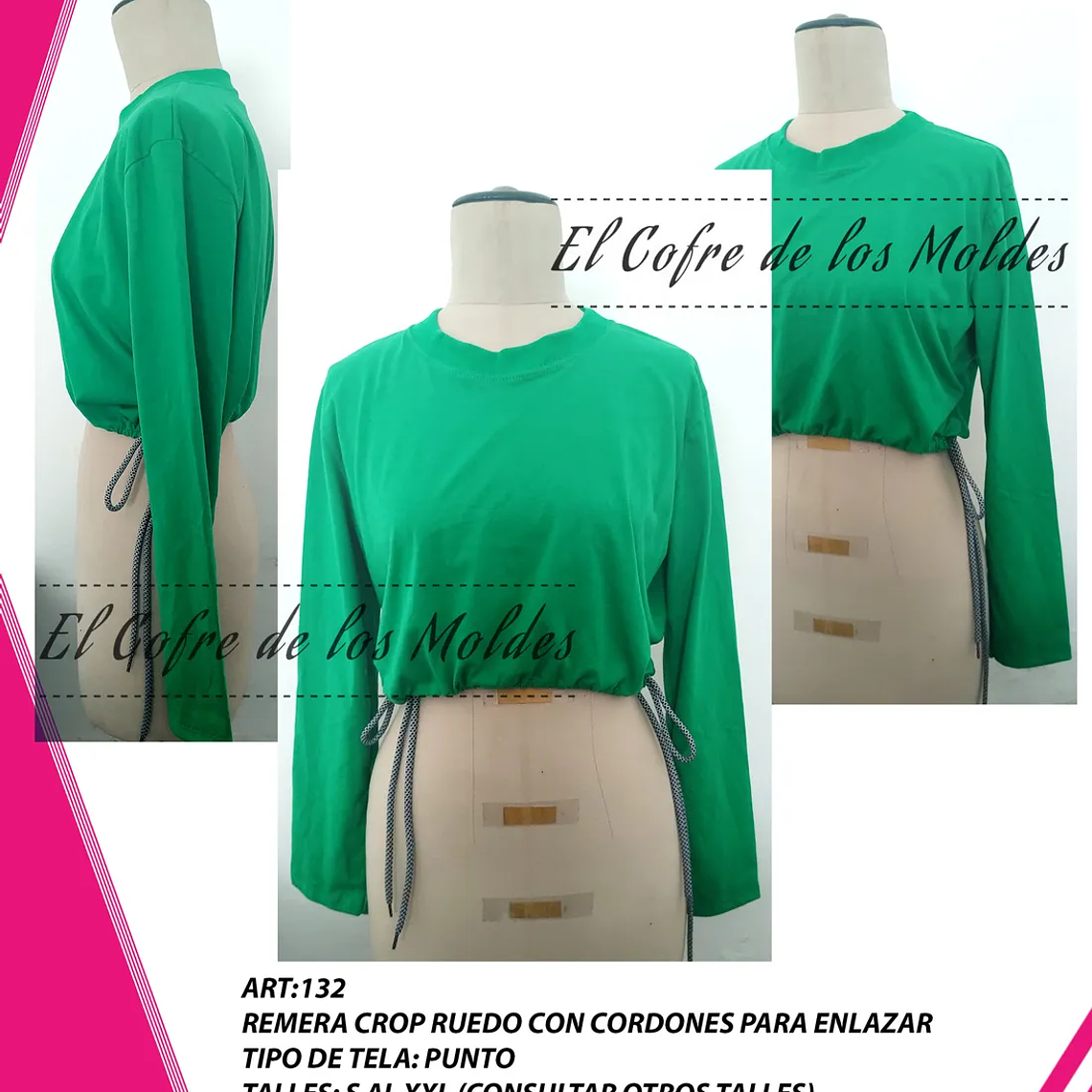 Molde Digital Remera Crop Con Cordones, Pack Talles S Al Xxl 2