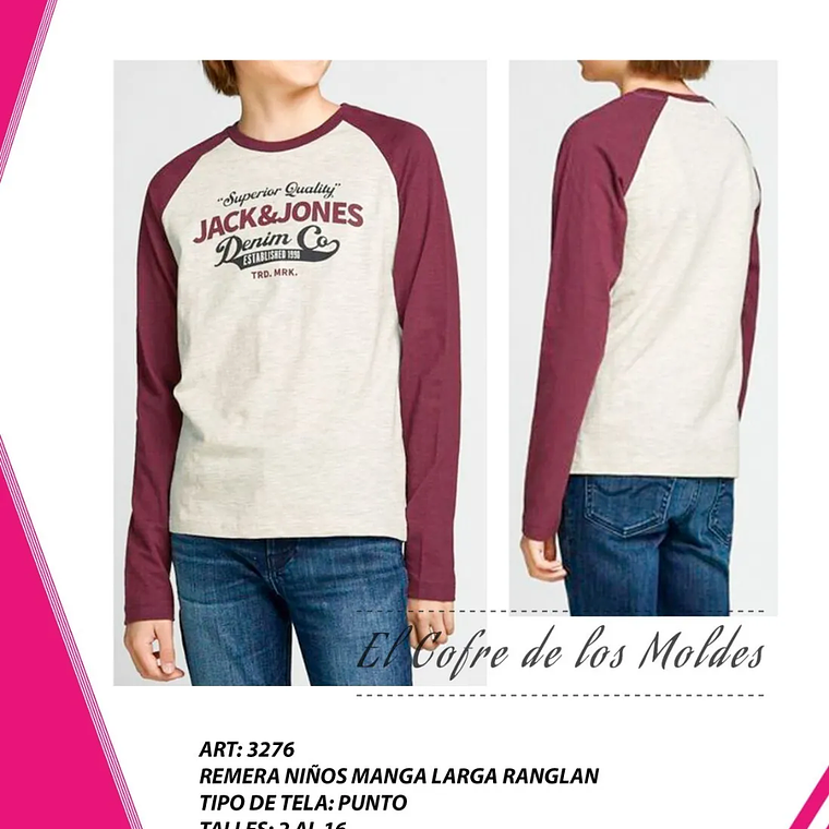 Molde Digital Remera Raglan / Ranglan Niños , Talles 2 Al 16 1