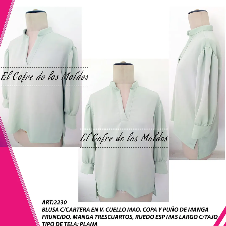 Molde Digital Blusa Copa Y Puño Fruncido, Talles S Al Xxl 1