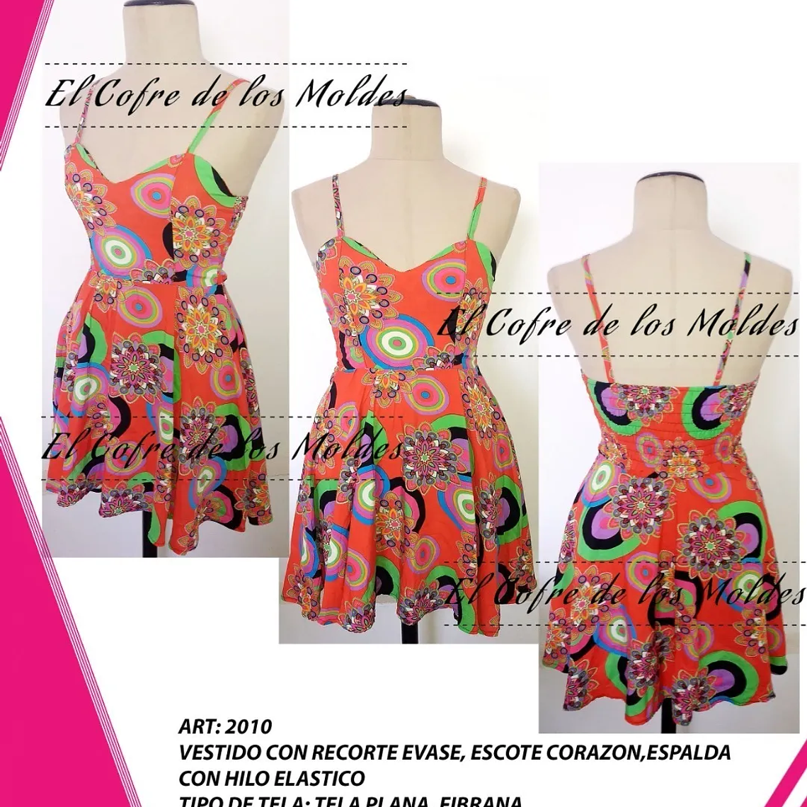 Molde Digital Vestido Evase Escote Corazon, Talles S Al Xxl 1