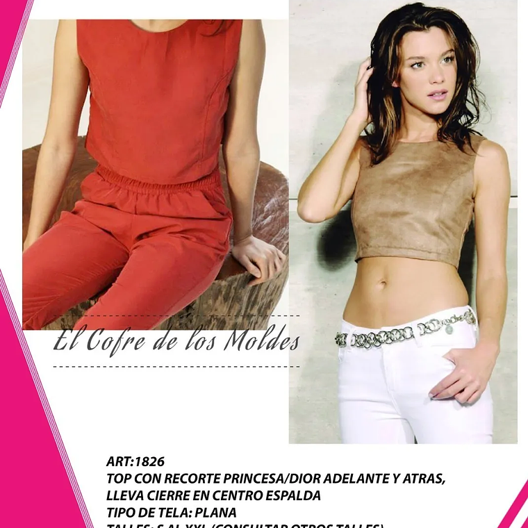 Molde Digital Top Con recorte Costadillo Dior, Talles S Al Xxl 1