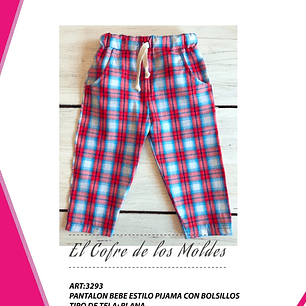Molde Digital Pantalon Pijama Bebe Con bolsillo, Talles 6 Al 8