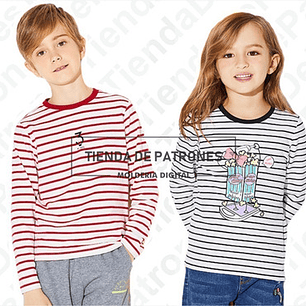 Molde Patron Coreldraw Polera Niños Manga Larga Del 4 Al 14