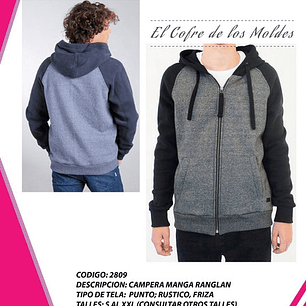 Molde Digital Chaqueta Buzo Raglan C/capucha Pack Talles S Al Xxl