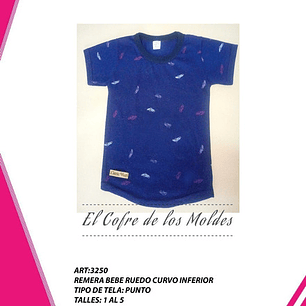 Molde Digital Polera Bebe Ruedo Curvo, Pack Talles 1 Al 5!