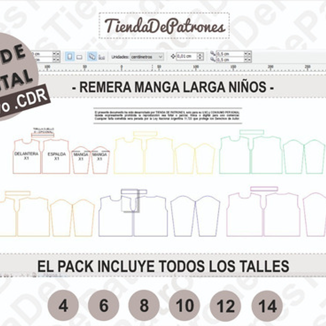 Molde Patron Coreldraw Polera Niños Manga Larga Del 4 Al 14 3